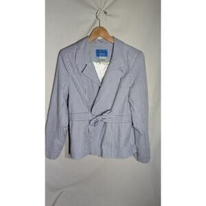 Perfect By Carson Kressley Womens Open Front Tie Waist‎ Seersucker Blazer Sz 14